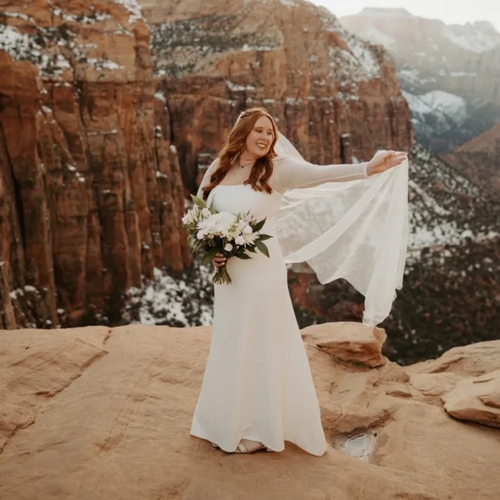 Lulu's Cream Long Sleeve Bridal Gown with Sheer Veil